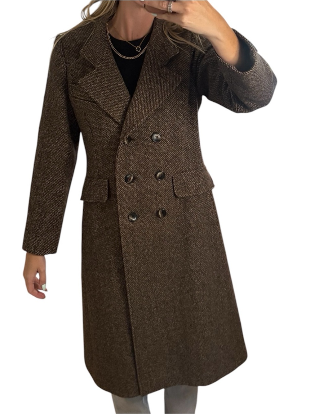Vintage Lorendale by Brownleigh Brown 100% Wool Tweed Double Breasted Long Coat
